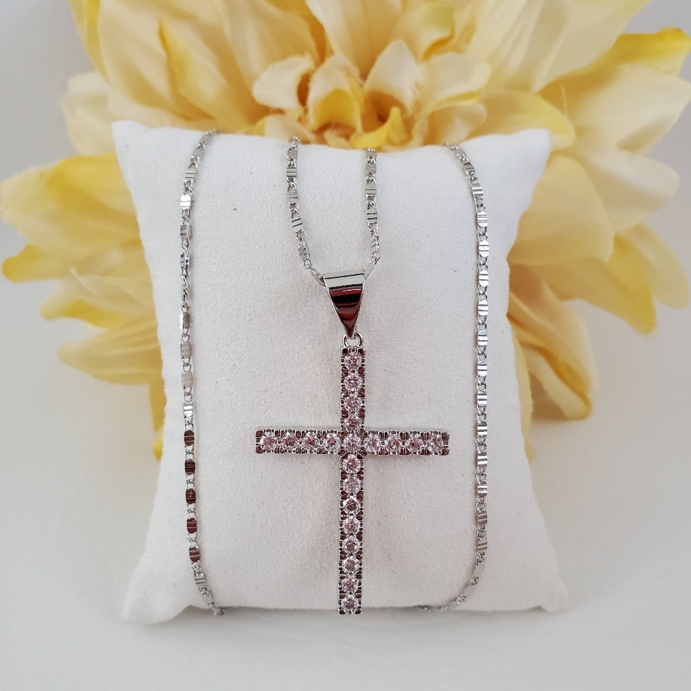 Silver Plated Crystal Cross Necklace